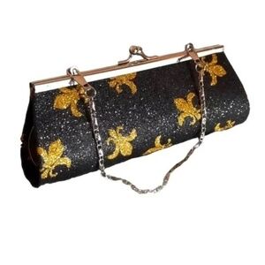 Fleur-de-lis little Black And Gold‎ glittery Clutch